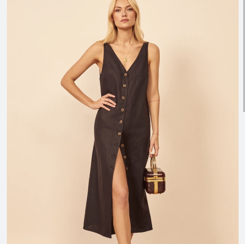 Reformation Cliff Dress Black Linen